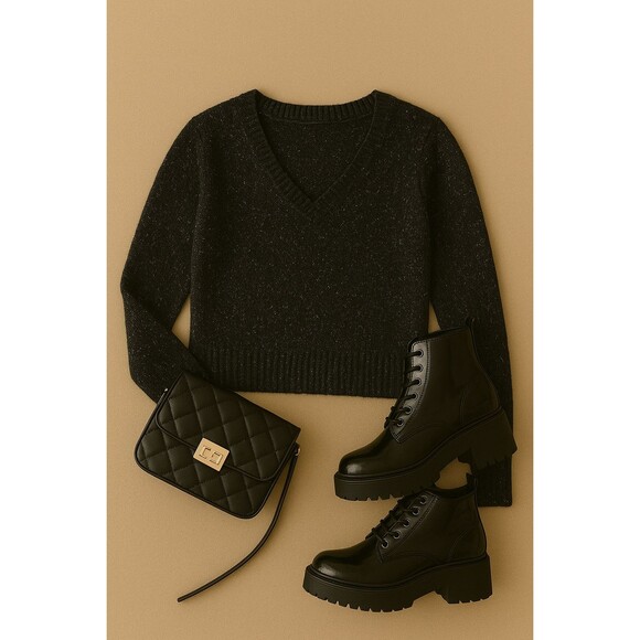 Mudd Women's Black Dark Academia Sweater Medium Sequin Sparkle - Picture 1 of 9